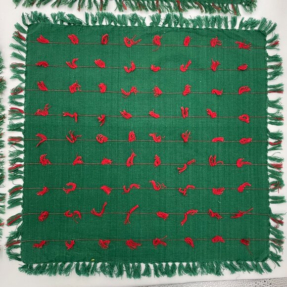 4 Cloth Napkins Green Red‎ Fringe Square Christmas Holiday One Unique Striped - Picture 4 of 15